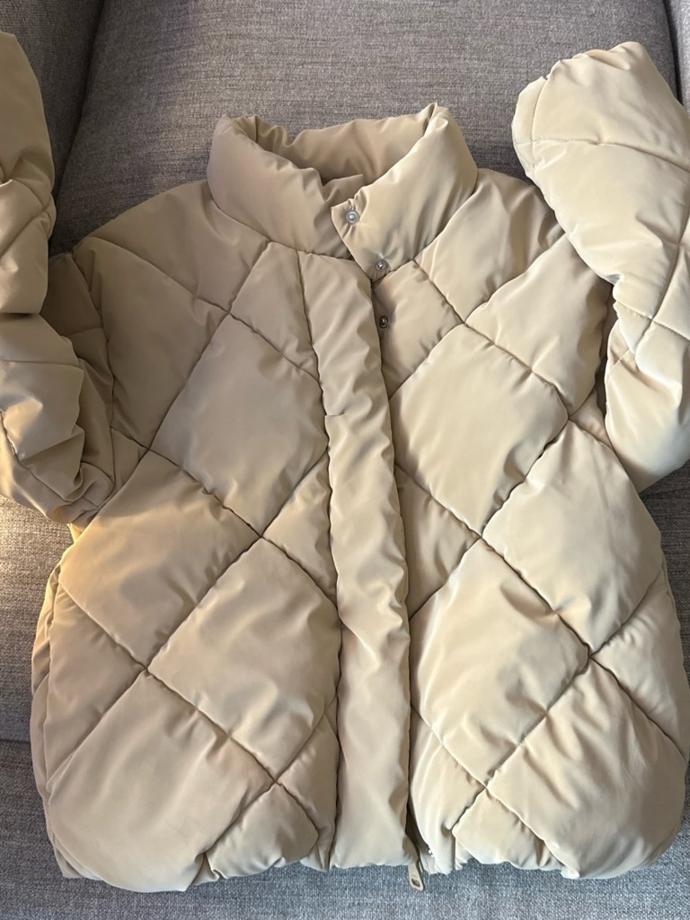 Zara Beige Quilted Puffer Jacket